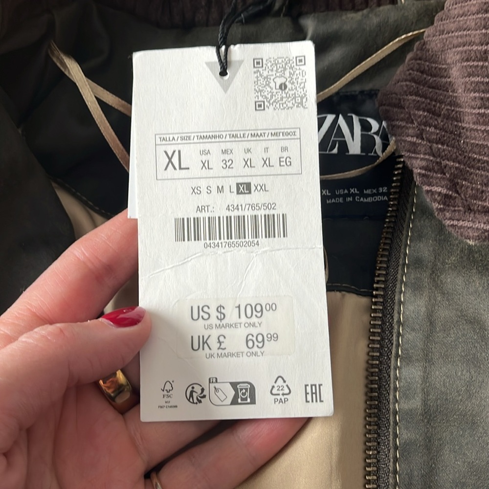 Zara Corduroy Collar Wax Jacket - Picture 6 of 10